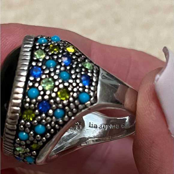 Lia Sophia Green & Silver Rhinestone Statement Ring Size 6 - Picture 5 of 16